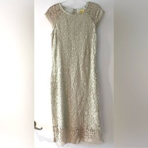 Anthropologie Mignon Doo Lace Midi Dress Beige Gold Size 8